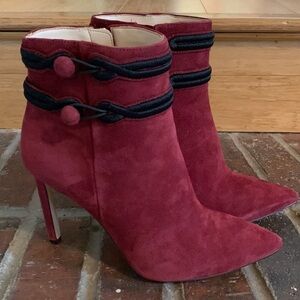 Nine West Teresa Suede Wine Military Bootie 5.5